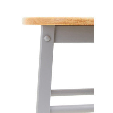 Side view of a grey bar stool with a natural wood seat, ideal for modern bar seating