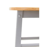 Side view of a grey bar stool with a natural wood seat, ideal for modern bar seating