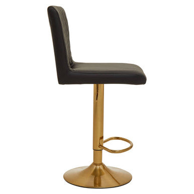 Orsina Bar Stool with Black Leather Seat and Gold Base, Adjustable Height