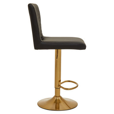 Orsina Bar Stool with Black Upholstery and Gold Base, Modern Design for Home or Kitchen Use