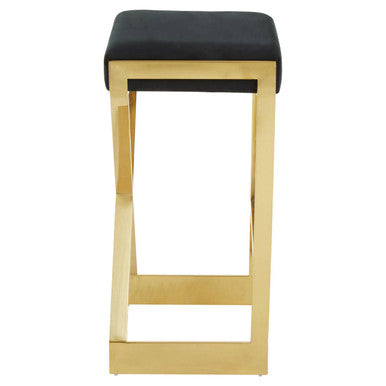 Orsina Bar Stool with a sleek black seat and modern gold frame for stylish bar seating