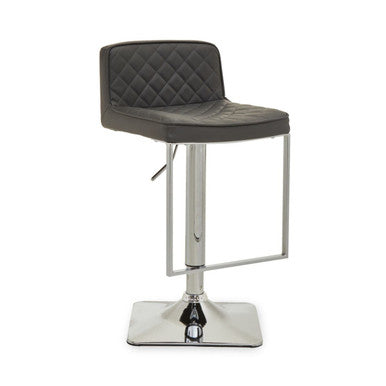 Orsina Bar Stool with Quilted Black Leather Seat and Chrome Adjustable Base