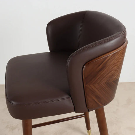 Nisu Home Brown Leather Bar Stool with Stylish Wooden Accents and Comfortable Padding
