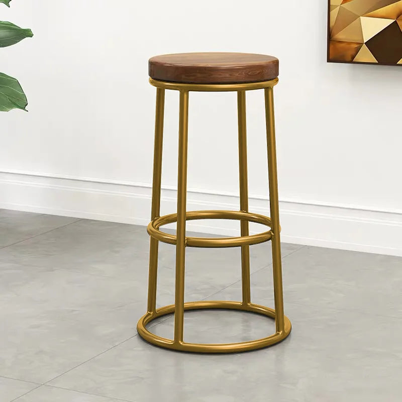 Nisu Home Bar Stool with a wooden seat and gold metal frame for modern home decor