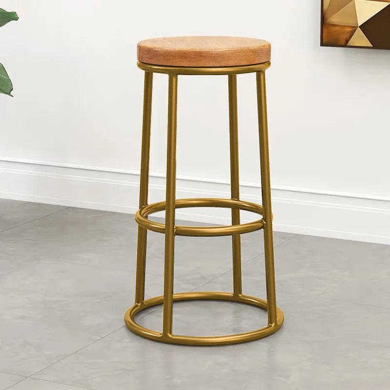 Nisu Home Bar Stool with Wooden Seat and Gold Metal Frame for Stylish Kitchen Seating
