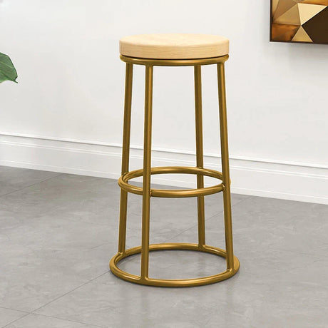 Nisu Home Bar Stool with a wooden seat and gold metal frame, perfect for kitchen or dining spaces