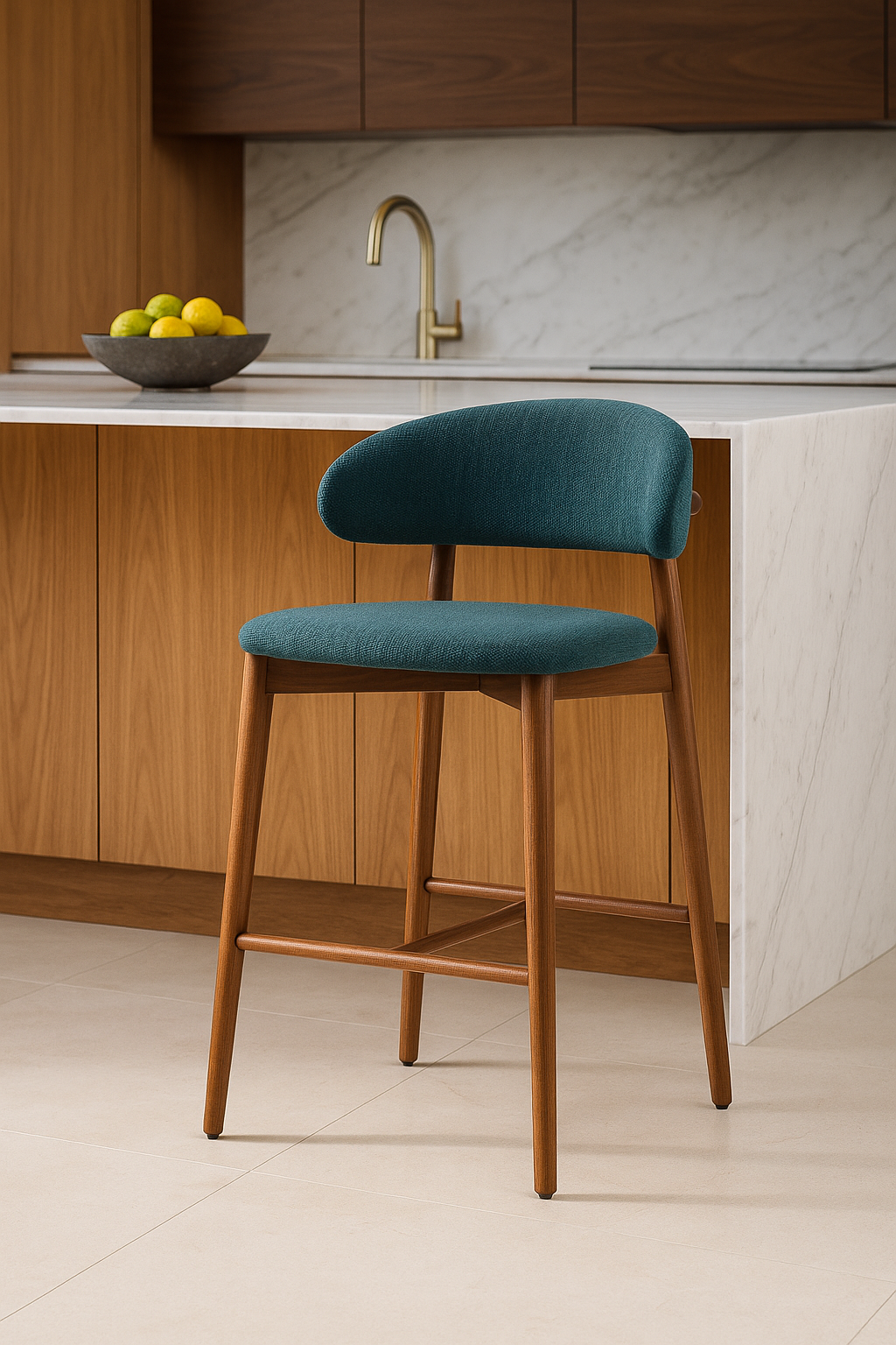 Nisu Home Bar Stool with teal upholstery and wooden legs, perfect for modern kitchen settings