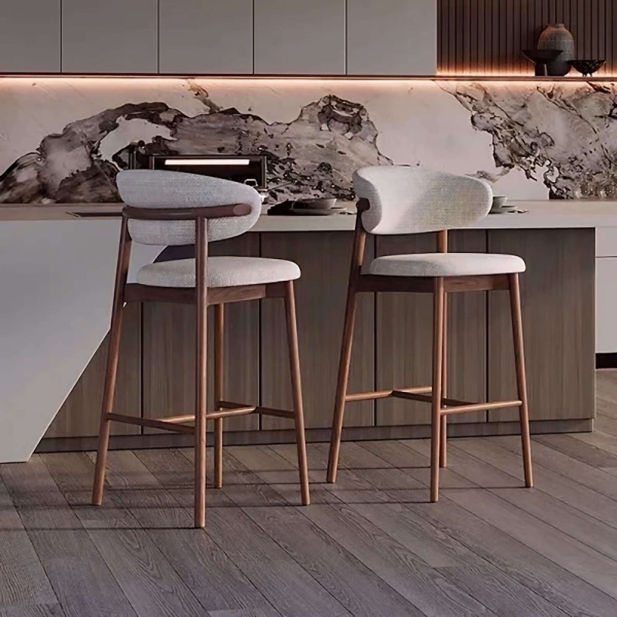 Nisu Home Bar Stool with Soft Upholstered Seat and Wooden Legs for Modern Kitchens