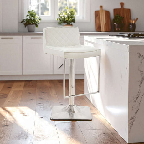 Orsina Bar Stool with White Quilted Seat and Sleek Chrome Base for Modern Kitchens