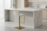 Orsina Bar Stool with White Vinyl Seat and Gold Base in a Modern Kitchen Setting