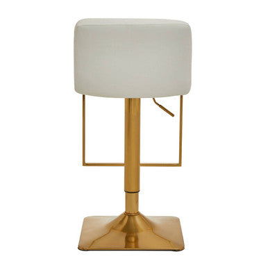 Orsina Bar Stool with Adjustable Height and Gold Base, Featuring a Modern White Seat
