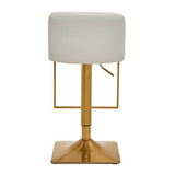 Orsina Bar Stool with Adjustable Height and Gold Base, Featuring a Modern White Seat
