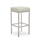 Orsina Bar Stool with White Leather Upholstery and Stainless Steel Frame