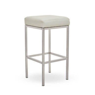 Orsina Bar Stool with White Leather Upholstery and Stainless Steel Frame