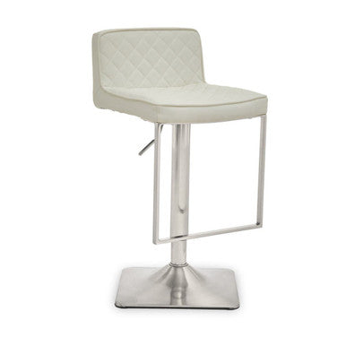 Orsina Adjustable Bar Stool in White with Quilted Design and Metallic Base for Stylish Seating
