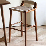 Natural wood bar stool with woven seat design for contemporary home decor