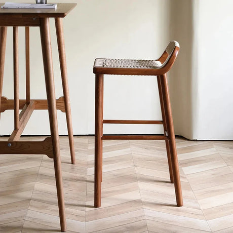 Nisu Home Bar Stool with Natural Weave Seat and Elegant Wooden Frame for Stylish Interiors