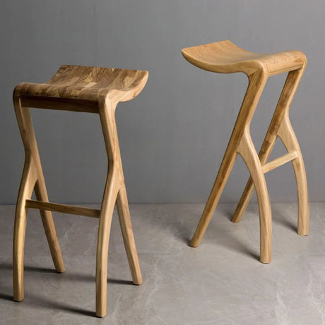 Nisu Home Bar Stool in Natural Wood Finish with Unique Curved Design and Sturdy Legs
