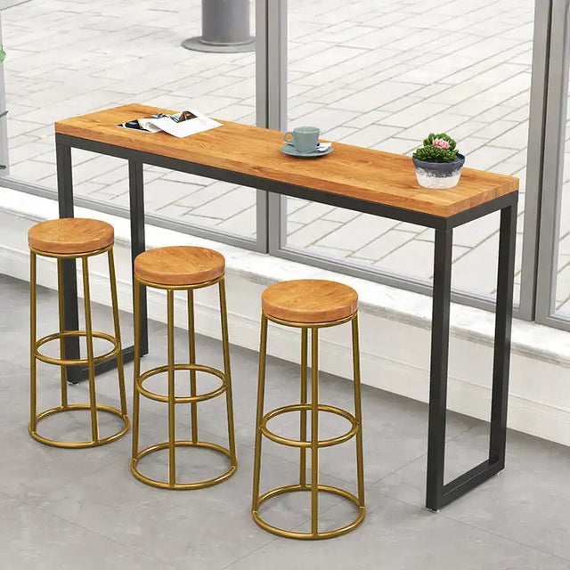 Modern Nisu Home Bar Stool with Gold Base and Wooden Seat for Stylish Kitchen Decor