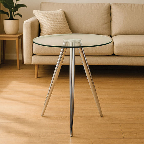 Orsina Bar Table with a Round Glass Top and Sleek Metal Legs for Modern Living Spaces