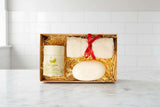 Eco Bath London Bath Set featuring natural soap, body scrub and soft towel in a gift box