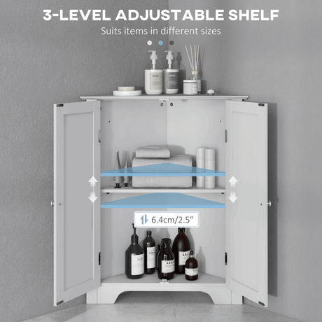Corner Bathroom Cabinet, Recessed Doors and Adjustable Shelf, White Unbranded