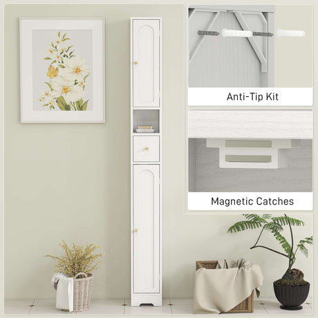 Wise Galleria Tall White Bathroom Cabinet with Anti-Tip Kit and Magnetic Catches for Organised Storage