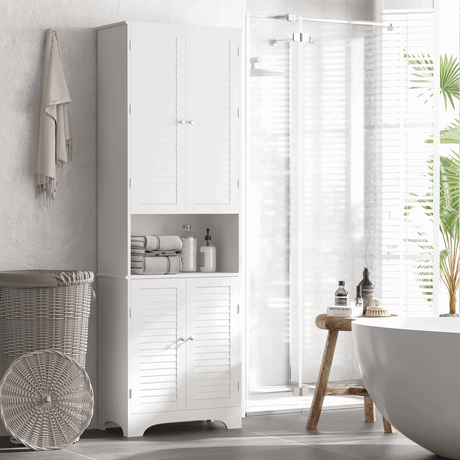 Tall Freestanding Bathroom Cabinet Retro Shutters 3 Compartments White HOMCOM