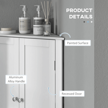 Corner Bathroom Cabinet, Recessed Doors and Adjustable Shelf, White Unbranded