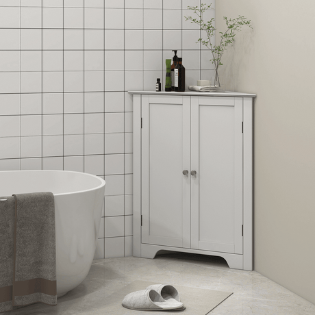 Corner Bathroom Cabinet, Recessed Doors and Adjustable Shelf, White Unbranded