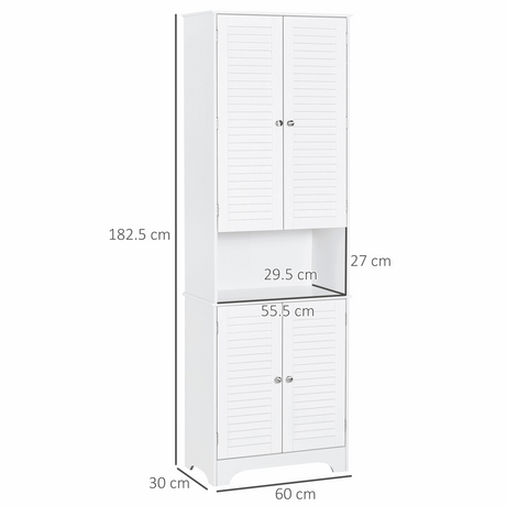 Tall Freestanding Bathroom Cabinet Retro Shutters 3 Compartments White HOMCOM