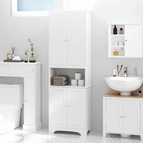 Tall Freestanding Bathroom Cabinet Retro Shutters 3 Compartments White HOMCOM