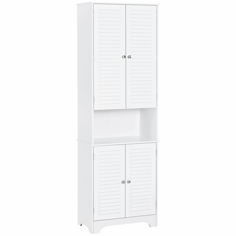 Tall Freestanding Bathroom Cabinet Retro Shutters 3 Compartments White HOMCOM