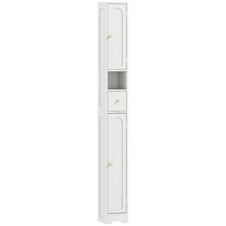 Slim White Bathroom Cabinet by Wise Galleria with Two Shelves and a Drawer for Storage