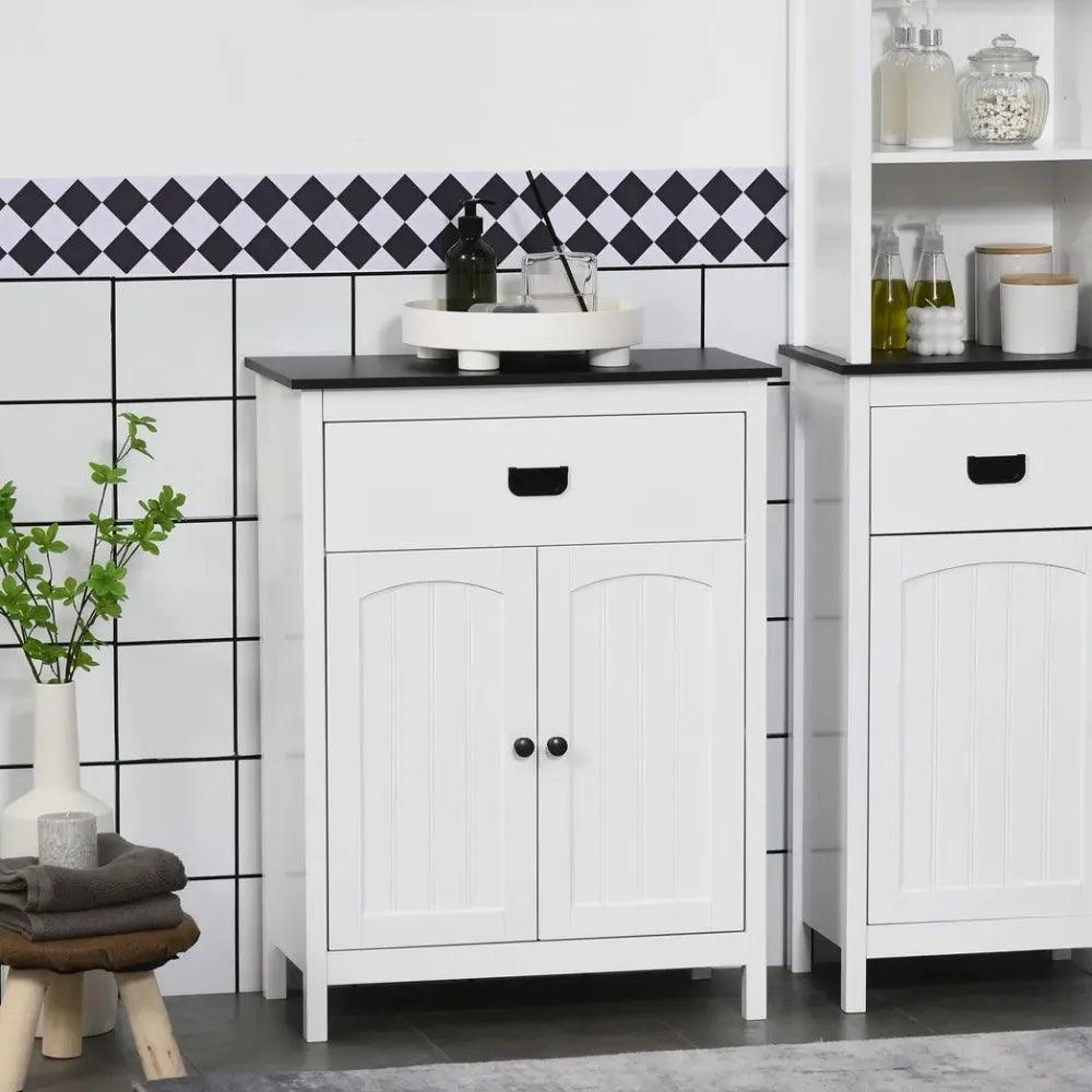 Bathroom Cabinet with Drawer Double Door Cabinet Adjustable Shelf White kleankin