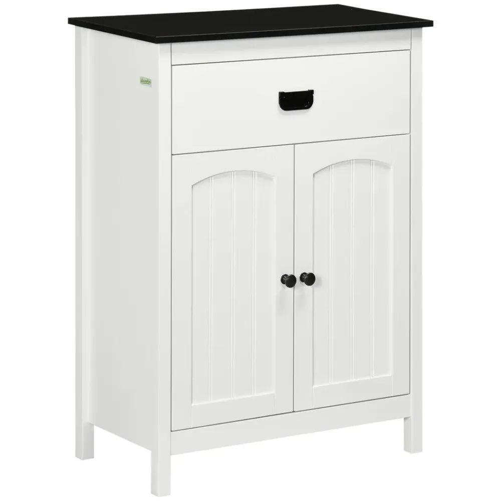 Bathroom Cabinet with Drawer Double Door Cabinet Adjustable Shelf White kleankin