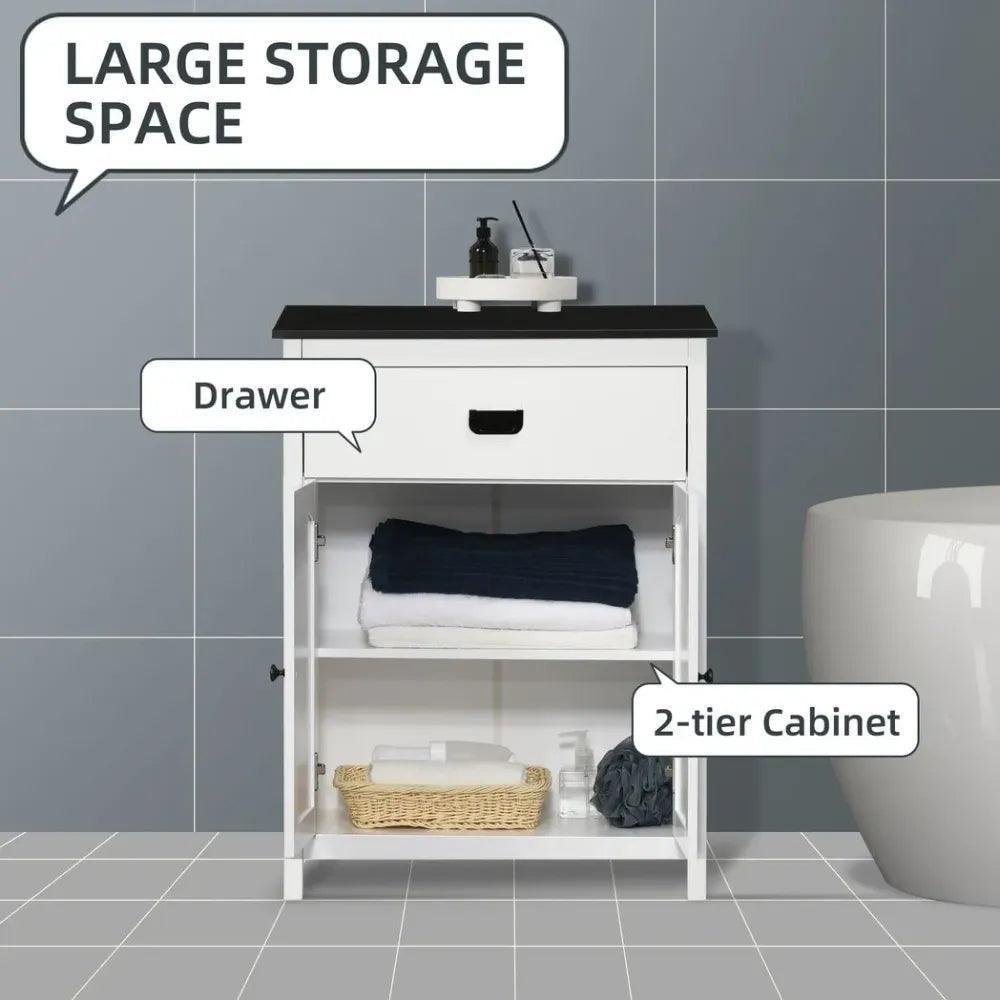 Bathroom Cabinet with Drawer Double Door Cabinet Adjustable Shelf White kleankin