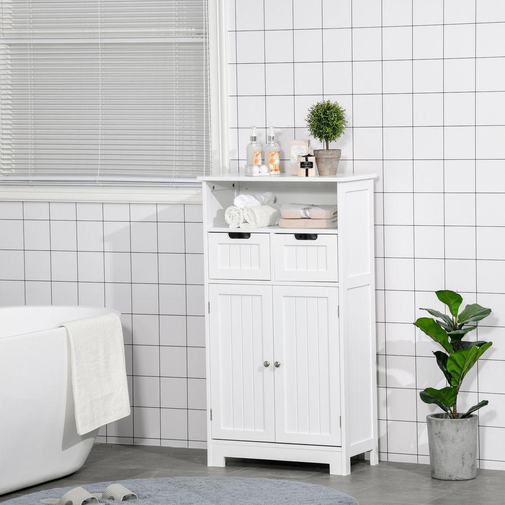 Bathroom Floor Cabinet 2 Drawers Adjustable Shelf White Removable kleankin