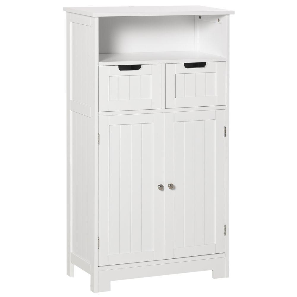 Bathroom Floor Cabinet 2 Drawers Adjustable Shelf White Removable kleankin