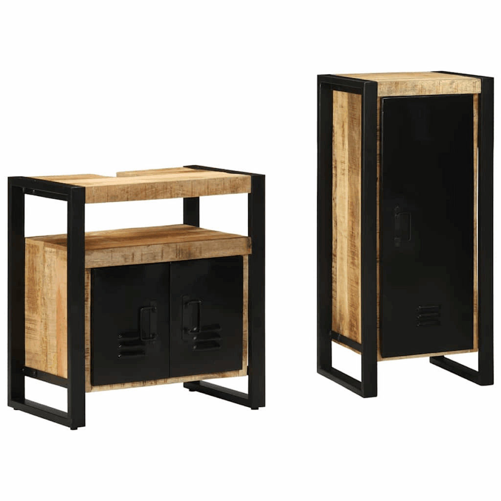 vidaXL Bathroom Furniture Set with Shelf 2 pcs Brown Solid Mango Wood vidaXL