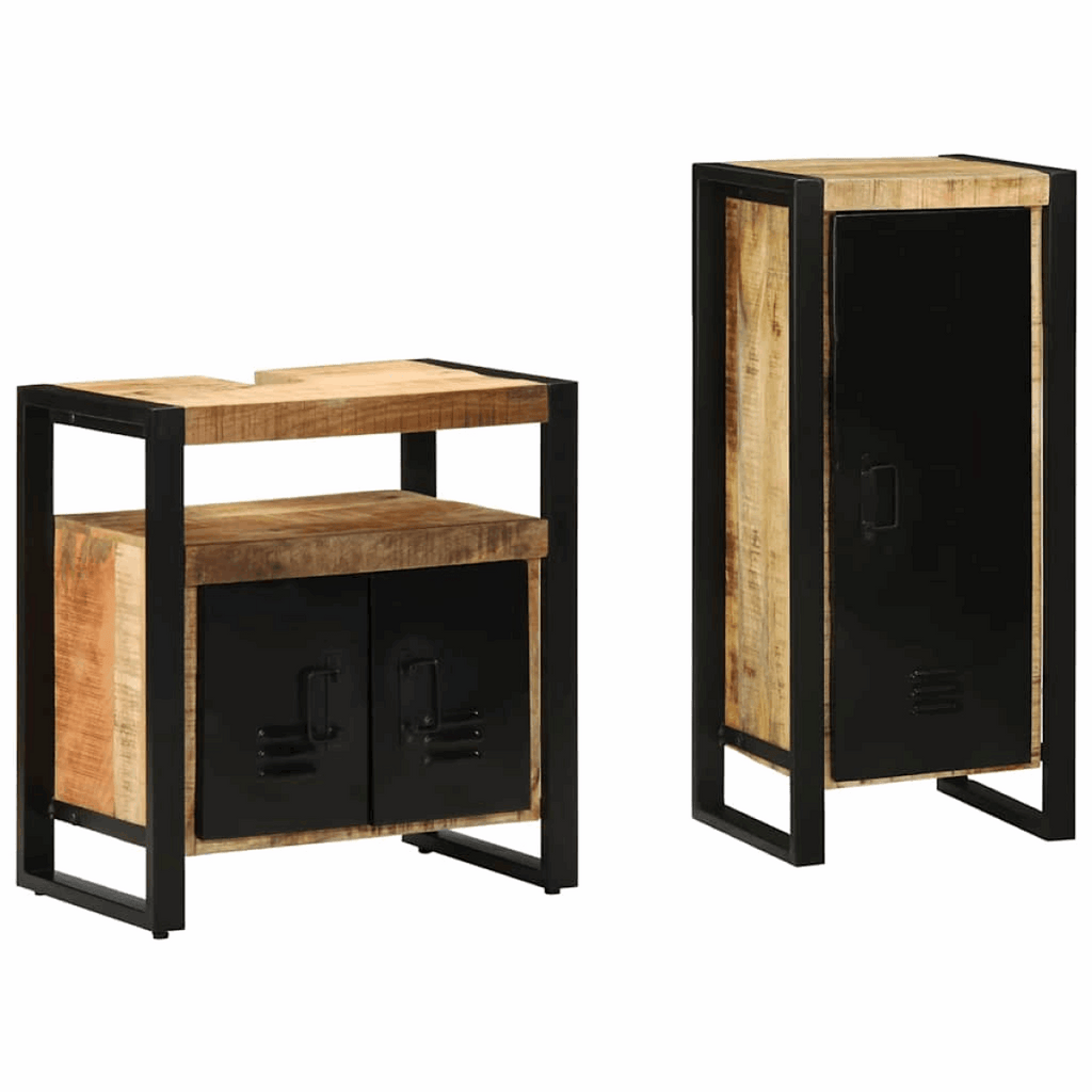 vidaXL Bathroom Furniture Set with Shelf 2 pcs Brown Solid Mango Wood vidaXL