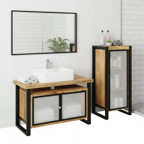 vidaXL Bathroom Furniture Set with Shelf 2 pcs Brown Solid Mango Wood Solid mango wood vidaXL