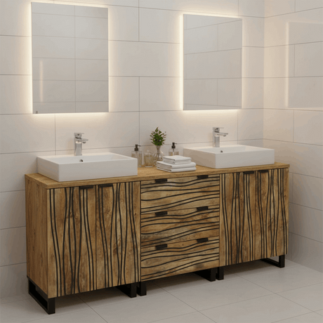 vidaXL Bathroom Furniture Set with Drawer 3 pcs Brown 180 x 33 x 75 cm Natural vidaXL