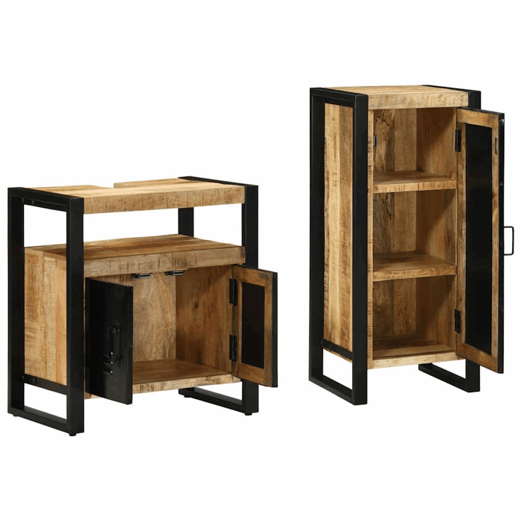 vidaXL Bathroom Furniture Set with Shelf 2 pcs Brown Solid Mango Wood vidaXL