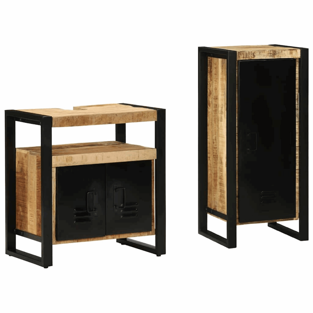 vidaXL Bathroom Furniture Set with Shelf 2 pcs Brown Solid Mango Wood vidaXL