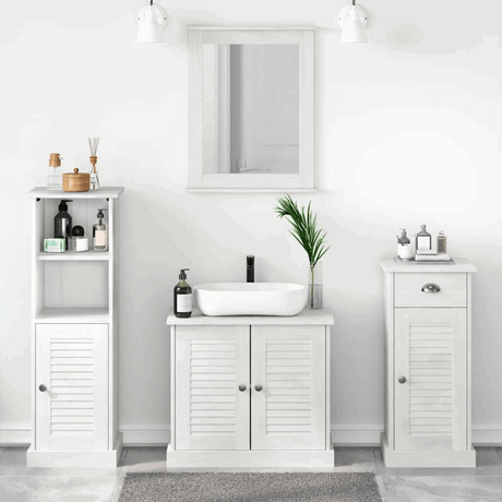 vidaXL Bathroom Furniture Set with Drawer 3 pcs Brown 37 x 34 x 80 cm Antique white Sink base + mirror + bathroom cabinet + high cabinet vidaXL