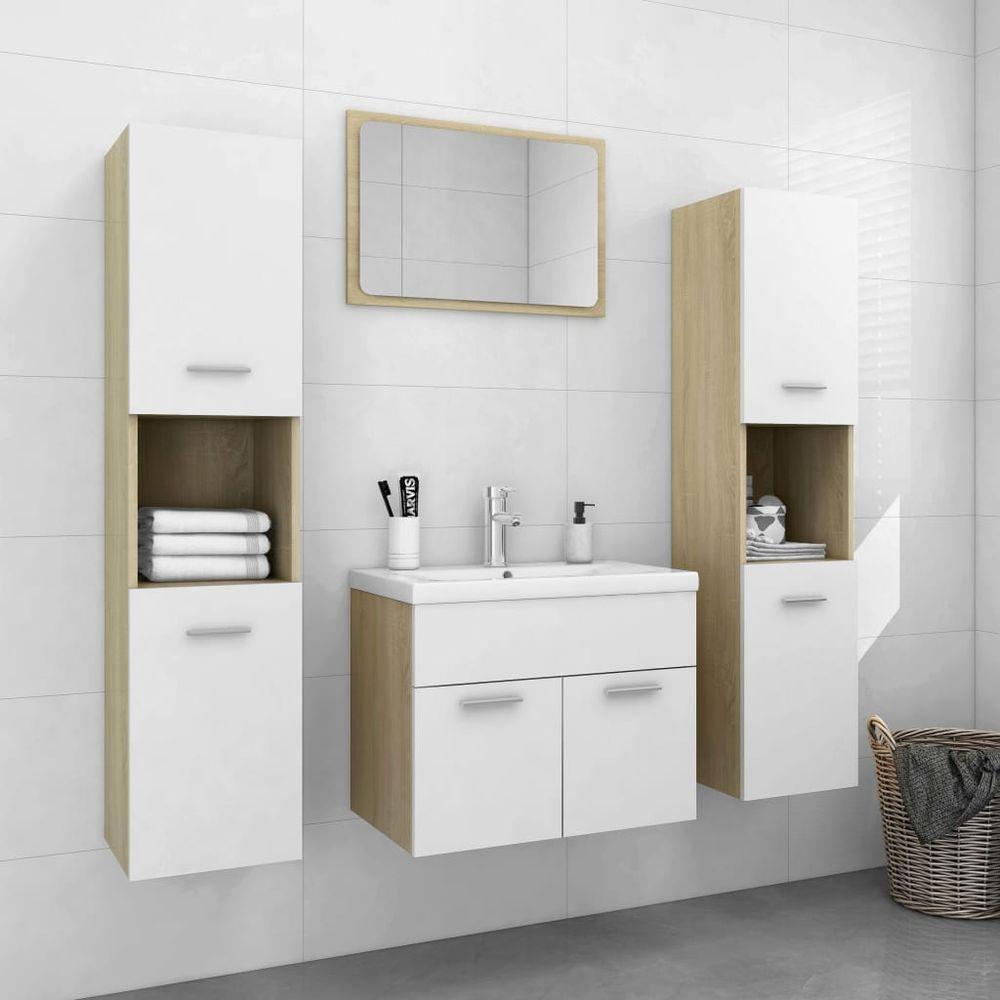 Bathroom Furniture Set White Engineered Wood white and sonoma oak vidaXL