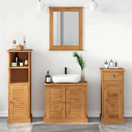vidaXL Bathroom Furniture Set with Drawer 3 pcs Brown 37 x 34 x 80 cm Honey brown Sink base + mirror + bathroom cabinet + high cabinet vidaXL