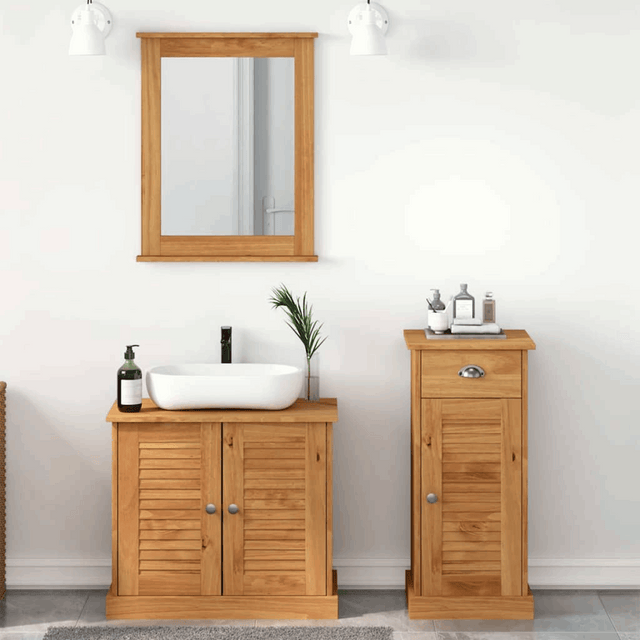 vidaXL Bathroom Furniture Set with Drawer 3 pcs Brown 37 x 34 x 80 cm Honey brown Sink base + mirror + bathroom cabinet vidaXL