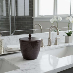Orsina Bathroom Jar in Dark Brown with a Stylish Hammered Finish for Bathroom Organisation